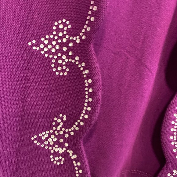 Bob Mackie Wearable Art Cotton Sweater Sequined Built-In Tank Top Purple Large - Picture 9 of 10